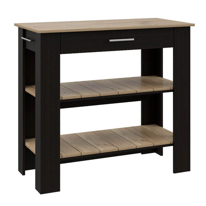 Kitchen Island 40 Inches Dozza, Two Shelves, Black Wengue / Light Oak Finish-3