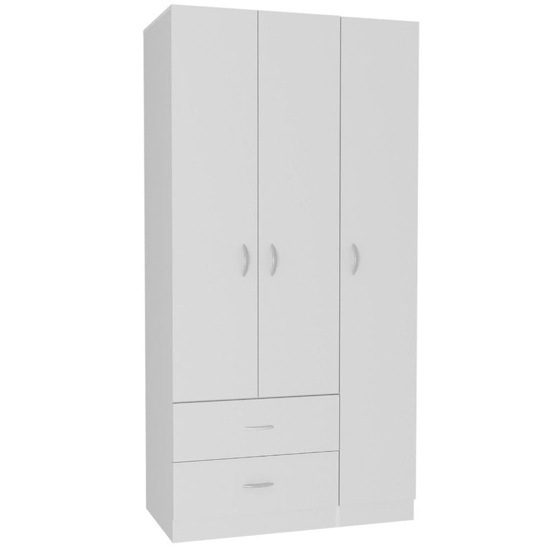 Three Door Armoire Clark, Metal Rod, White Finish-4