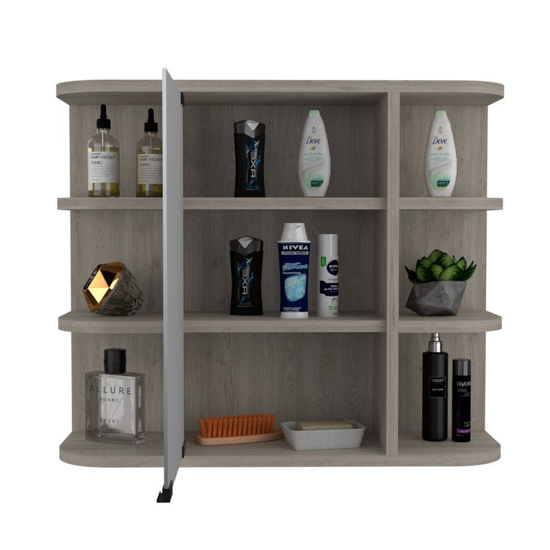 Medicine Cabinet Milano, Six External Shelves Mirror, Light Gray Finish-6