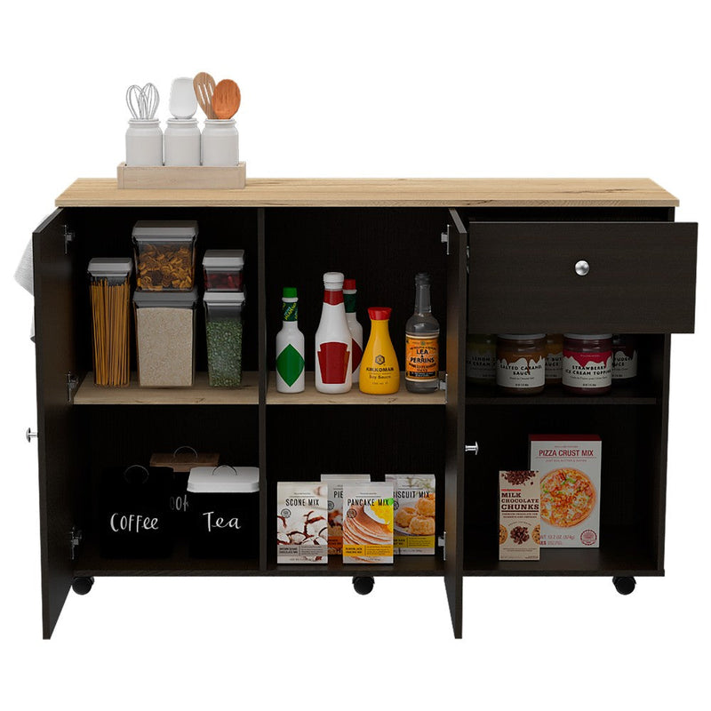 Kitchen Island Cart Indiana, Four Interior Shelves, Black Wengue Finish-5