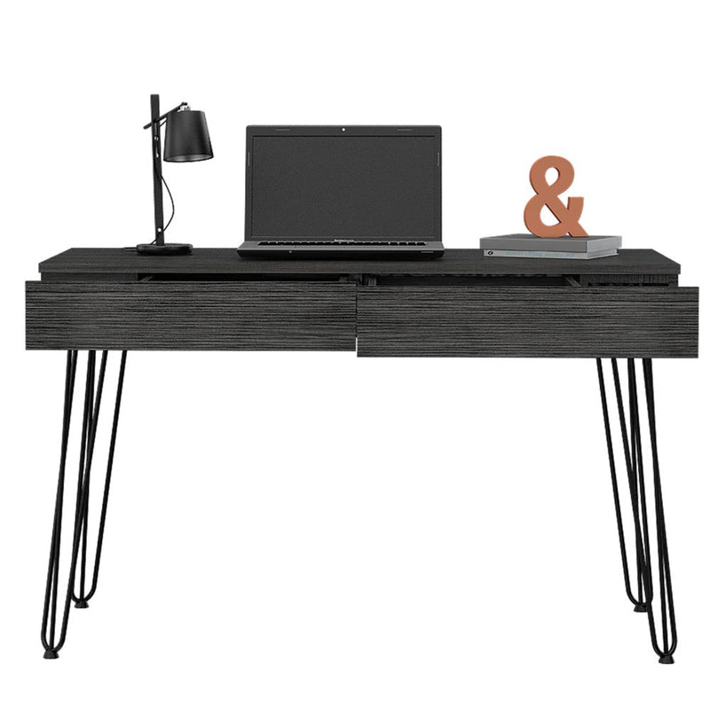 Desk Hinsdale with Hairpin Legs and Two Drawers, Black Wengue Finish-6