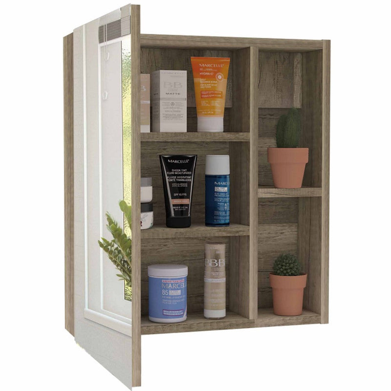 Medicine Cabinet Mirror Clifton, Five Internal Shelves, Pine Finish-4