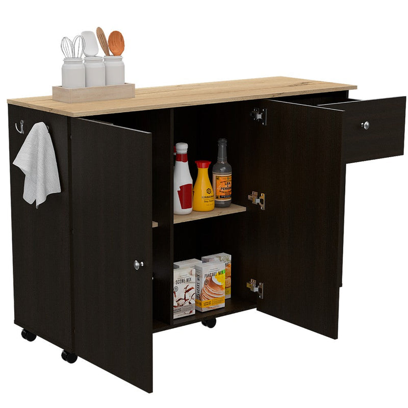 Kitchen Island Cart Indiana, Four Interior Shelves, Black Wengue Finish-3