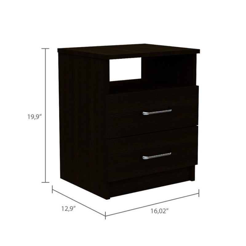 Nightstand Olivenza, Two Drawers, Black Wengue Finish-8