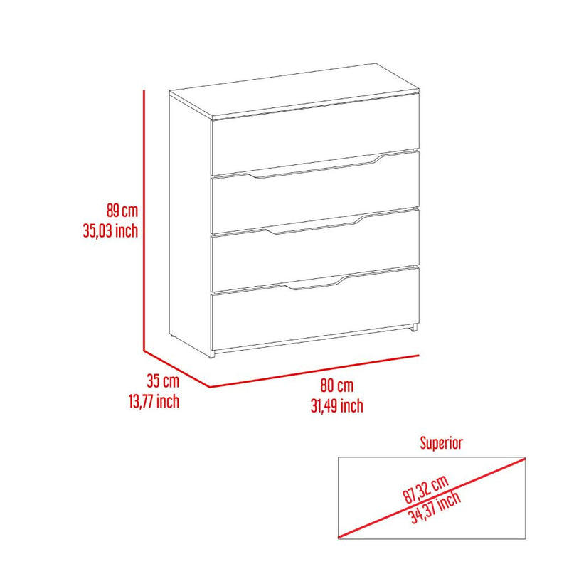 Dresser Oboe, Superior Top, Four Drawers, White / Light Oak Finish-7