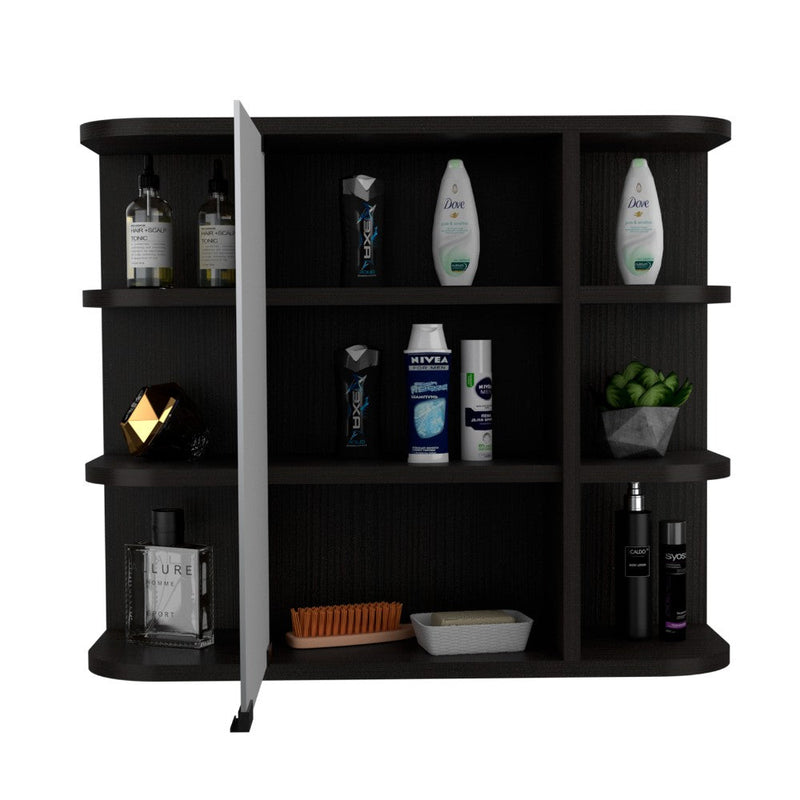 Medicine Cabinet Milano,Six External Shelves Mirror, Black Wengue Finish-6