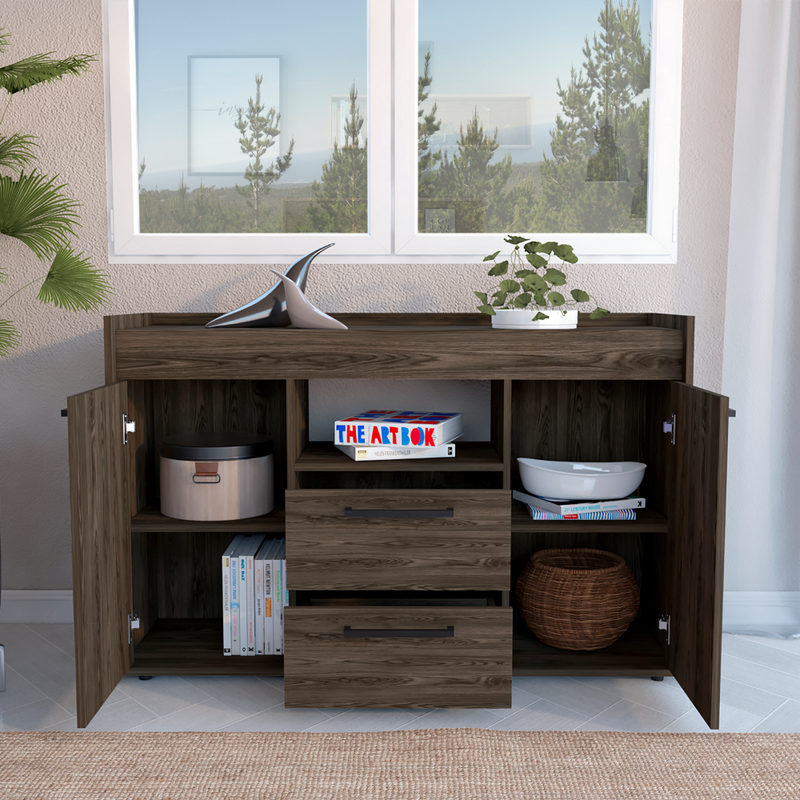 Sideboard Perssiu, Two Drawers, Double Door Cabinets, Dark Walnut Finish-1