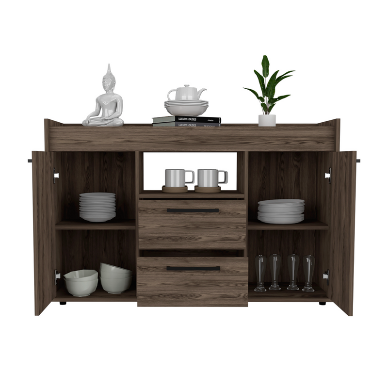 Sideboard Perssiu, Two Drawers, Double Door Cabinets, Dark Walnut Finish-2