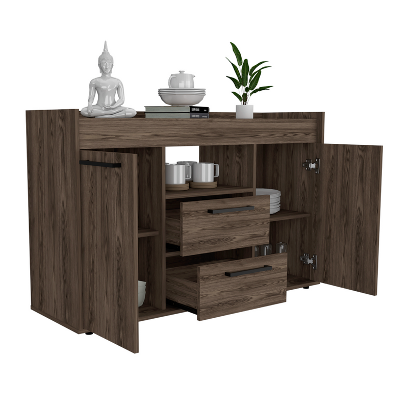 Sideboard Perssiu, Two Drawers, Double Door Cabinets, Dark Walnut Finish-4