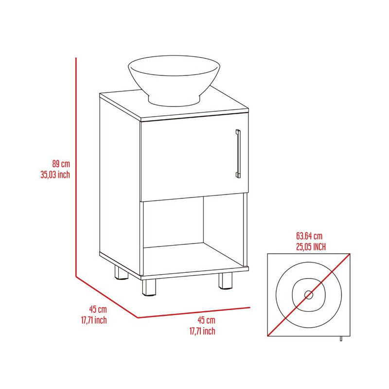 Single Bathroom Vanity Pigmag, One Open Shelf, Single Door Cabinet, White Finish-7