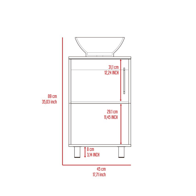 Single Bathroom Vanity Pigmag, One Open Shelf, Single Door Cabinet, White Finish-8