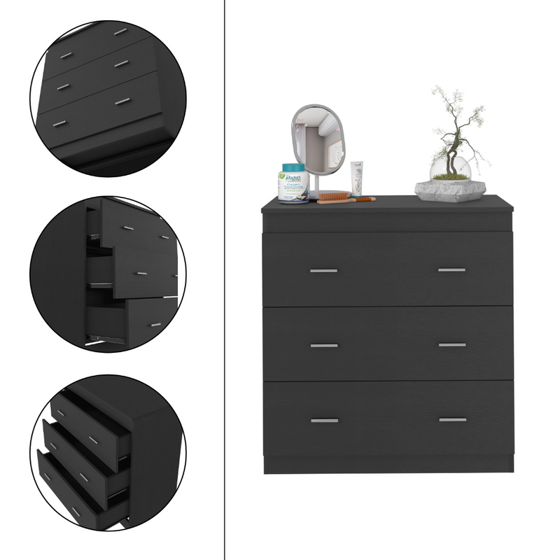 Three Drawer Dresser Litress, Metal Handles, Black Wengue Finish-6