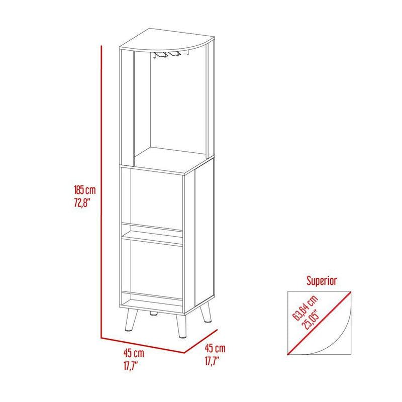 Corner Bar Cabinet Plex, Cup Rack, Two External Shelves, Dark Brown Finish-10