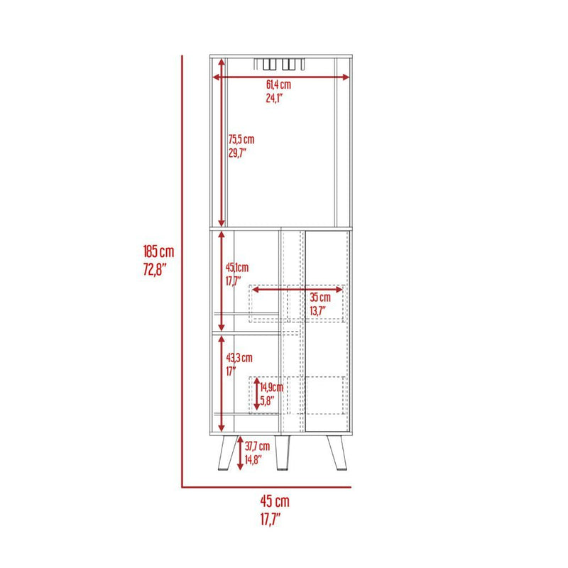 Corner Bar Cabinet Plex, Cup Rack, Two External Shelves, Dark Brown Finish-9