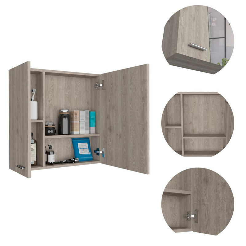 Medicine Cabinet Prague, Four Internal Shelves, Single Door, Light Gray Finish-6