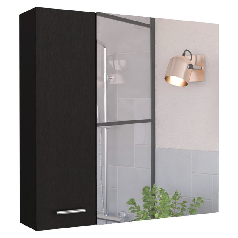 Medicine Cabinet Prague, Four Internal Shelves, Single Door, Black Wengue Finish-4