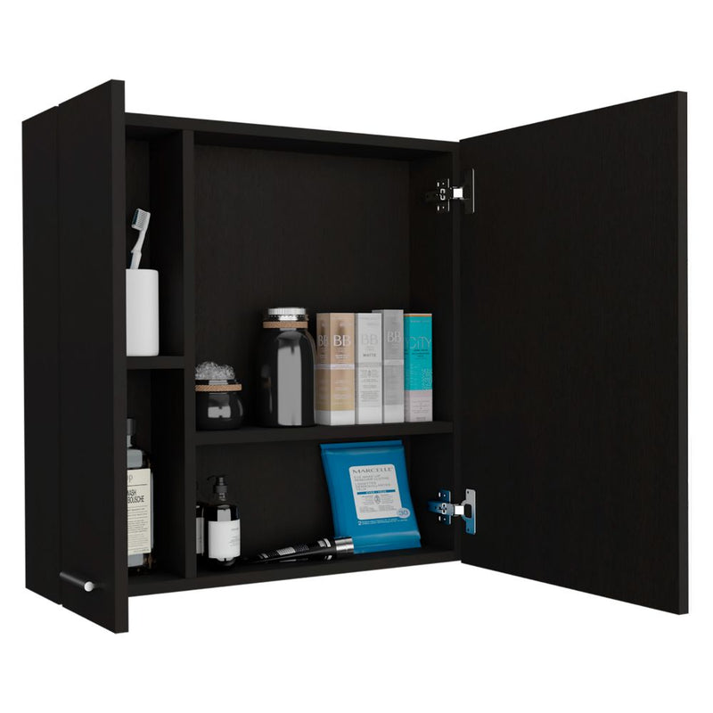 Medicine Cabinet Prague, Four Internal Shelves, Single Door, Black Wengue Finish-5