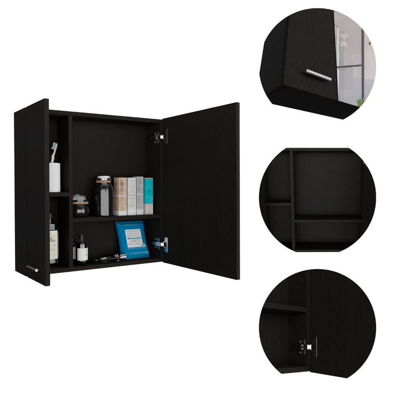 Medicine Cabinet Prague, Four Internal Shelves, Single Door, Black Wengue Finish-6