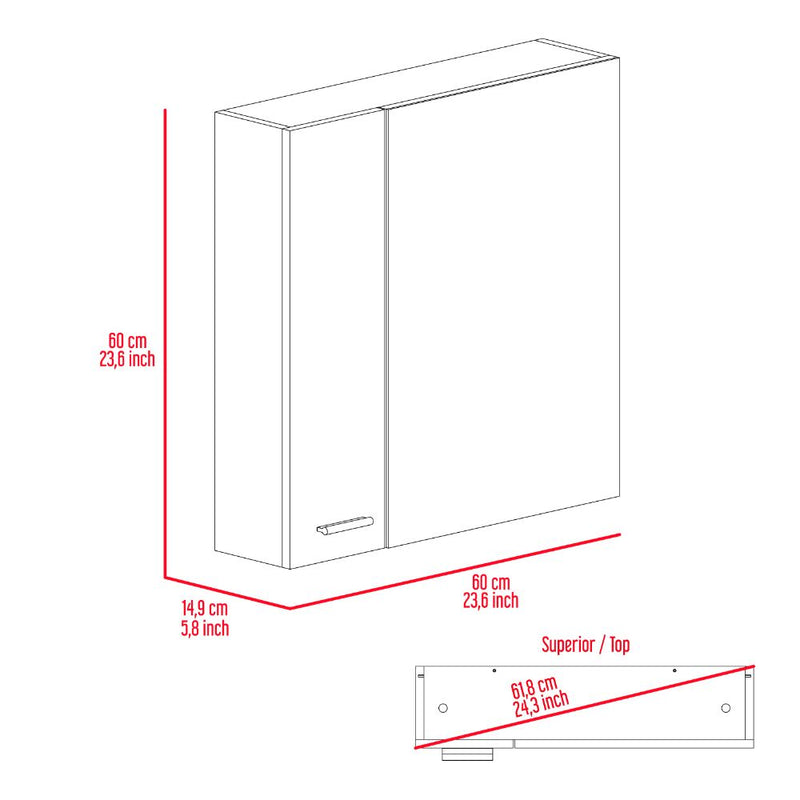 Medicine Cabinet Prague, Four Internal Shelves, Single Door, White Finish-8