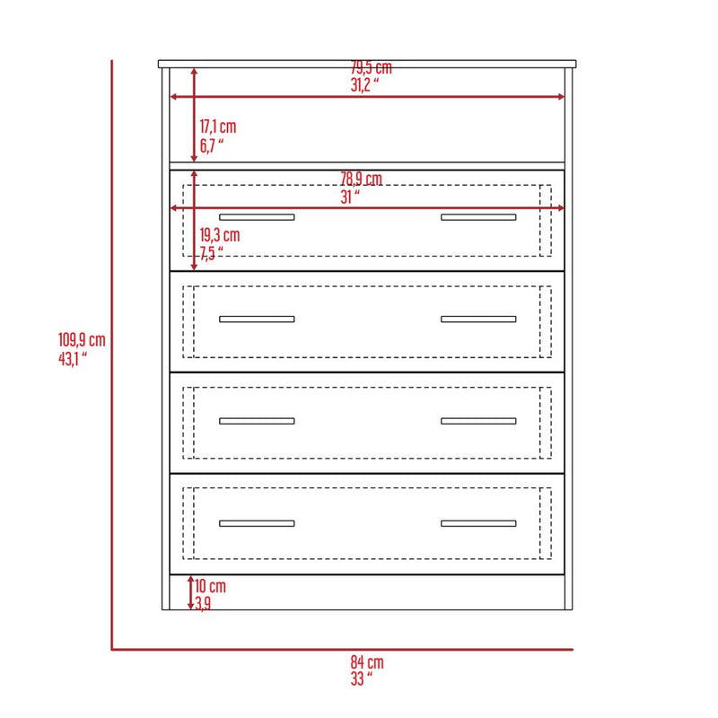 Four Drawer Dresser Wuju, One Shelf, White Finish-8