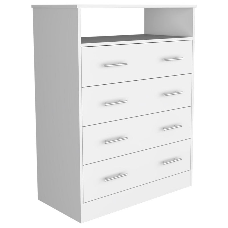 Four Drawer Dresser Wuju, One Shelf, White Finish-5