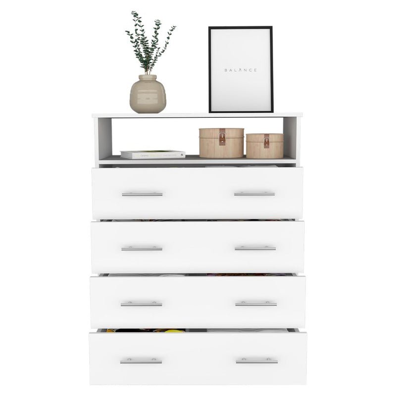 Four Drawer Dresser Wuju, One Shelf, White Finish-2