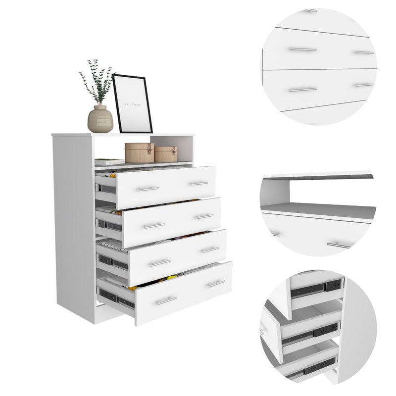 Four Drawer Dresser Wuju, One Shelf, White Finish-6