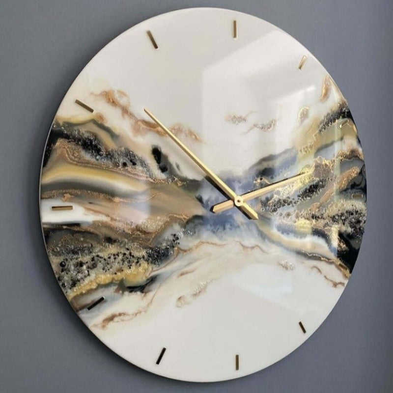 Black and Golden Abstract Epoxy Resin Wall Clock For Home Decor-1