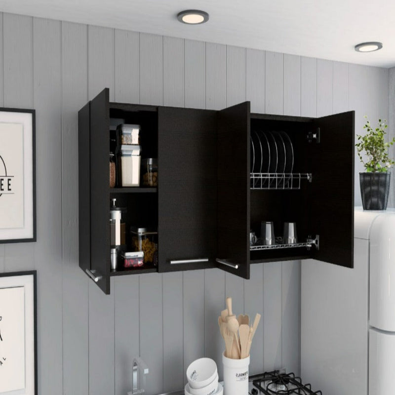 Kitchen Cabinet Durham, Four Doors, Black Wengue Finish-1