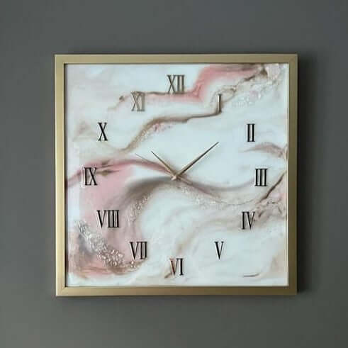 Pink and White Abstract Epoxy Resin Wall Clock For Home Decor-0