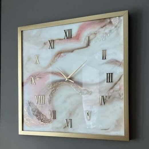 Pink and White Abstract Epoxy Resin Wall Clock For Home Decor-1