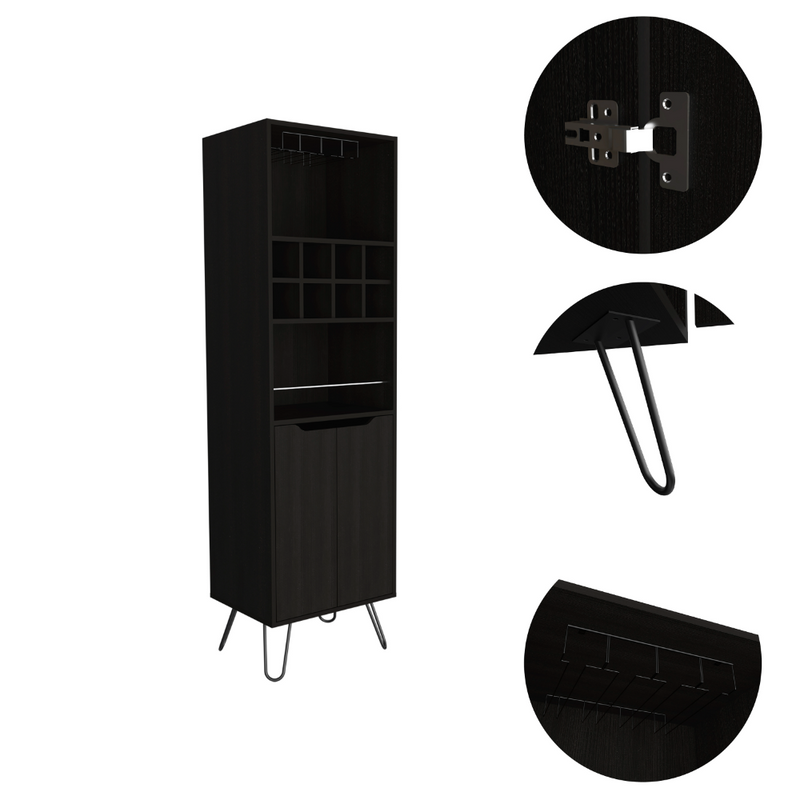 H Bar Cabinet Silhill, Eight Wine Cubbies, Two Cabinets With Single Door, Black Wengue Finish-6