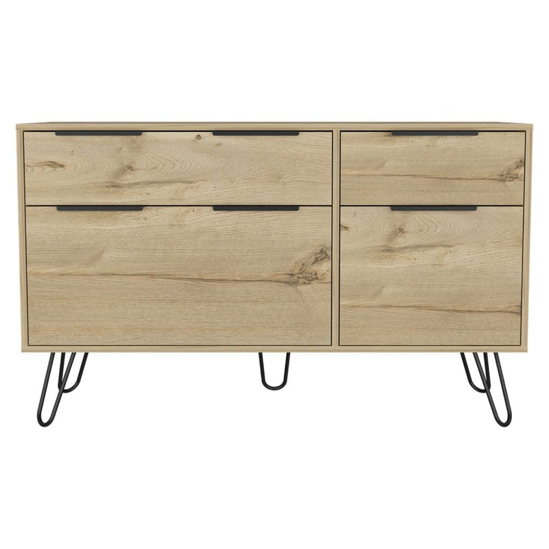 Double Dresser Skyoner, Superior Top, Hairpin Legs, Four Drawers, Light Oak Finish-3