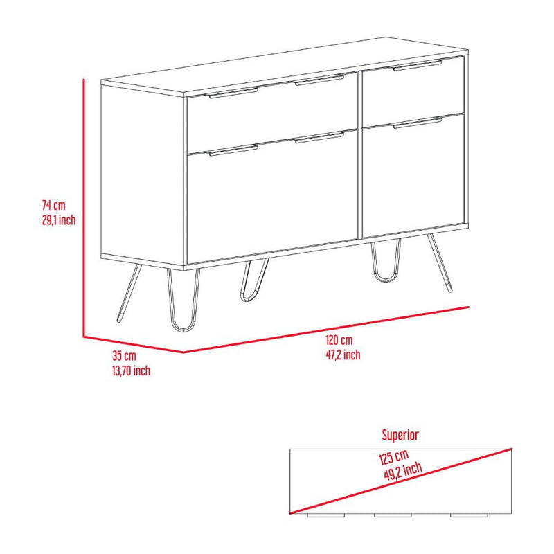 Double Dresser Skyoner, Superior Top, Hairpin Legs, Four Drawers, Light Oak Finish-7