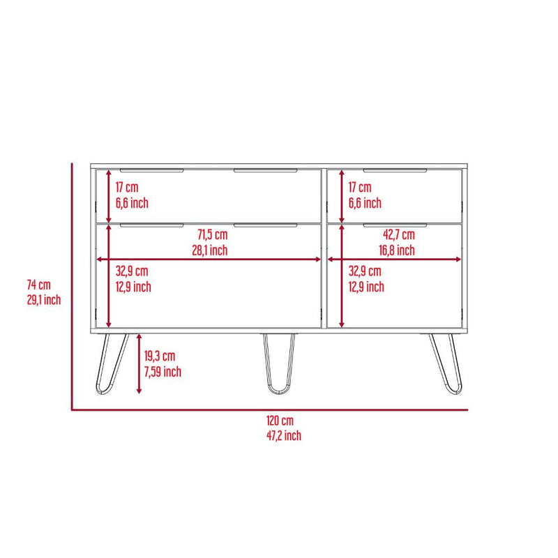 Double Dresser Skyoner, Superior Top, Hairpin Legs, Four Drawers, Light Oak Finish-8