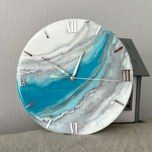 Blue and Grey Abstract Epoxy Resin Wall Clock For Home Decor-0