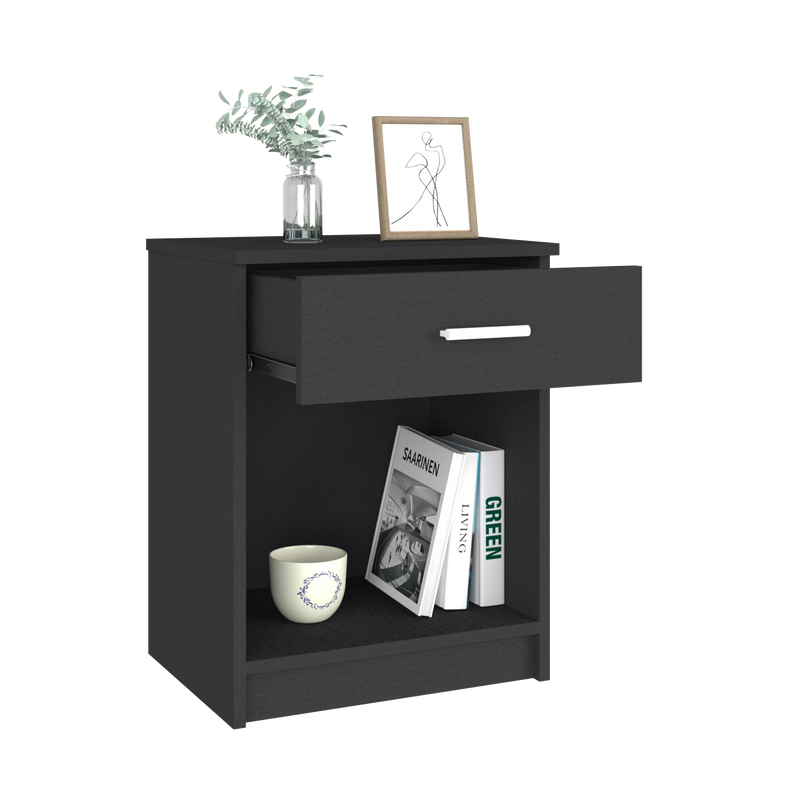 Nightstand Coco, Single Drawer, Lower Shelf, Black Wengue Finish-5