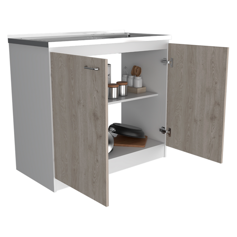 Utility Sink Vernal, Double Door, Smokey Oak / Light Gray Finish-4