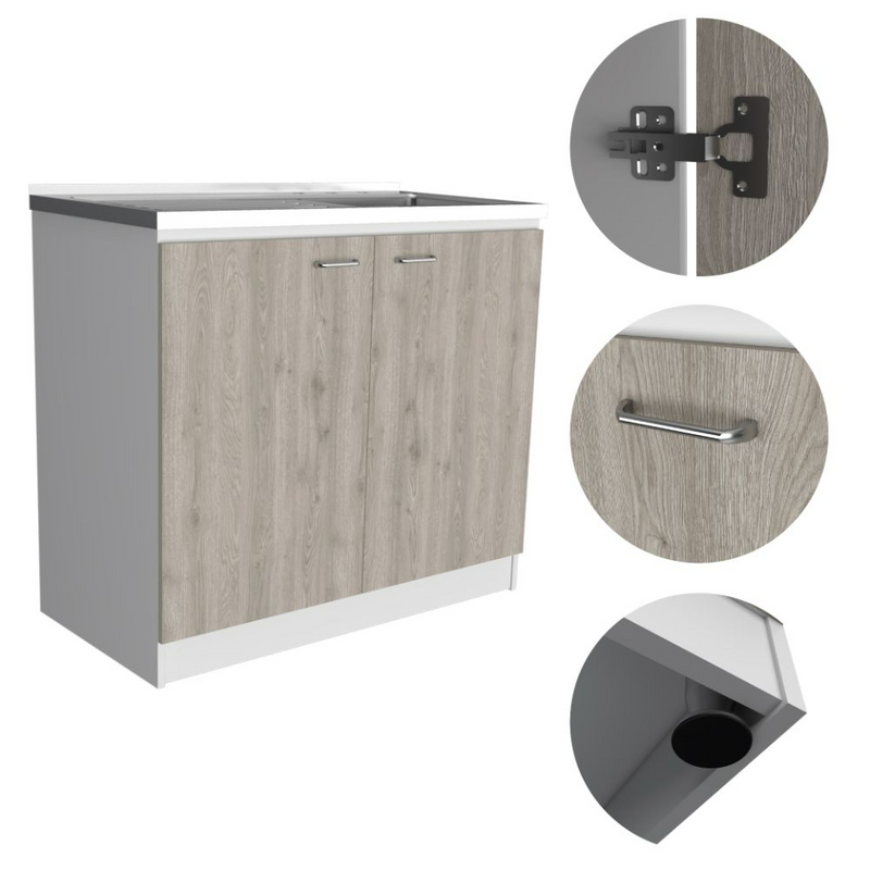 Utility Sink Vernal, Double Door, Smokey Oak / Light Gray Finish-6