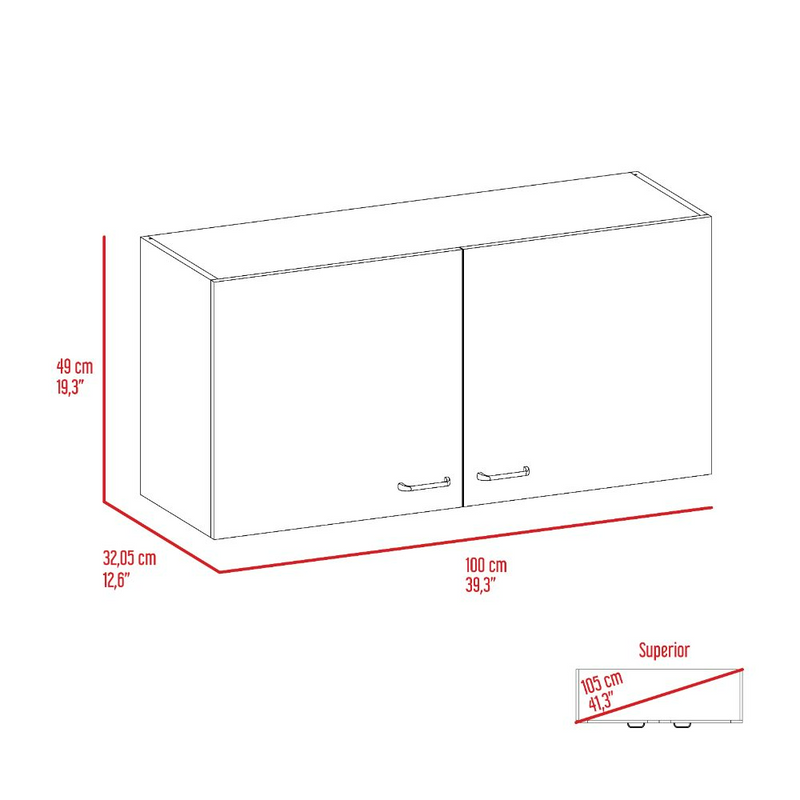 Wall Cabinet Toran, Two Shelves, Double Door, White / Light Gray Finish-7