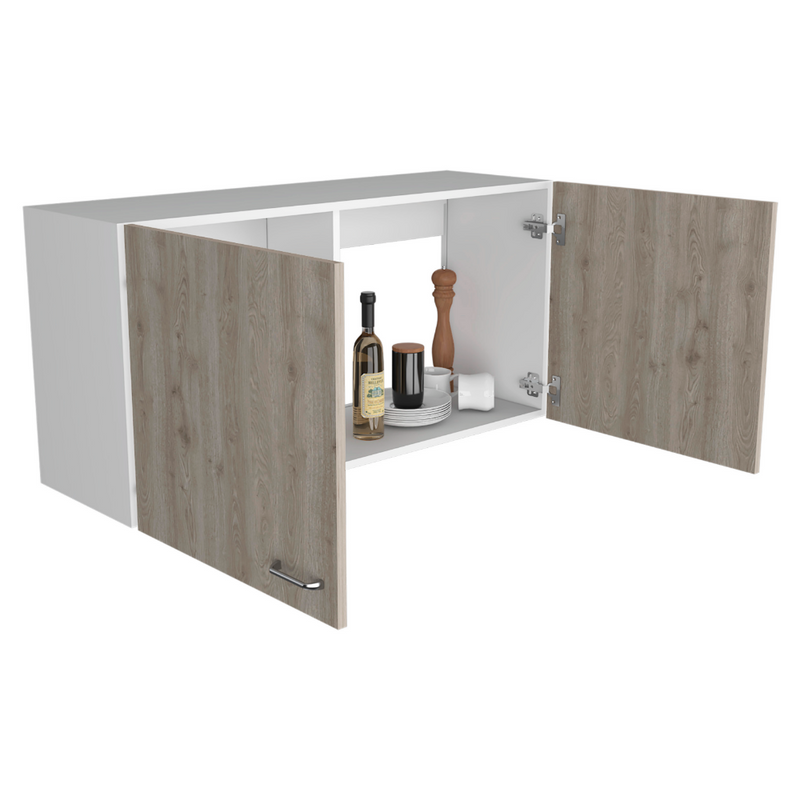 Wall Cabinet Toran, Two Shelves, Double Door, White / Light Gray Finish-4