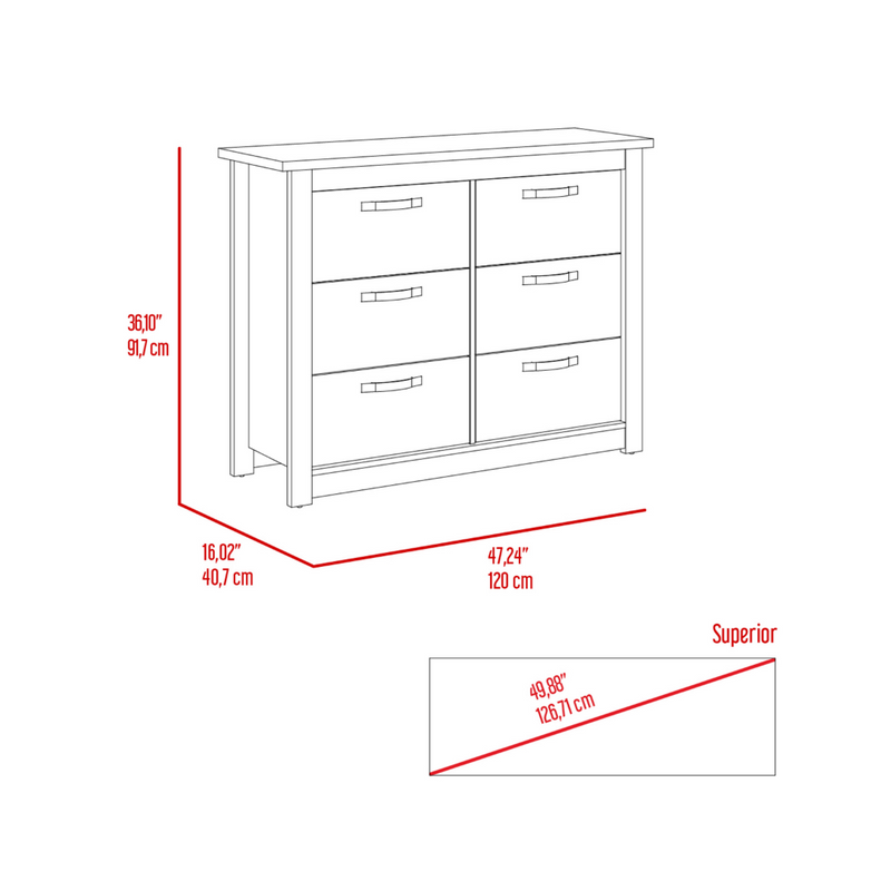 6 Drawer Double Dresser Toret, Metal Hardware, Light Gray Finish-8