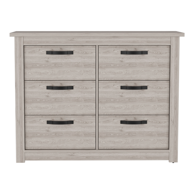 6 Drawer Double Dresser Toret, Metal Hardware, Light Gray Finish-3