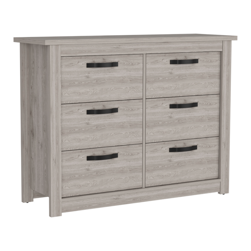 6 Drawer Double Dresser Toret, Metal Hardware, Light Gray Finish-5