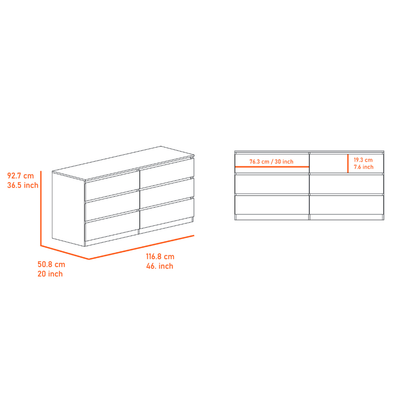 6 Drawer Double Dresser Tronx, Superior Top, White Finish-5