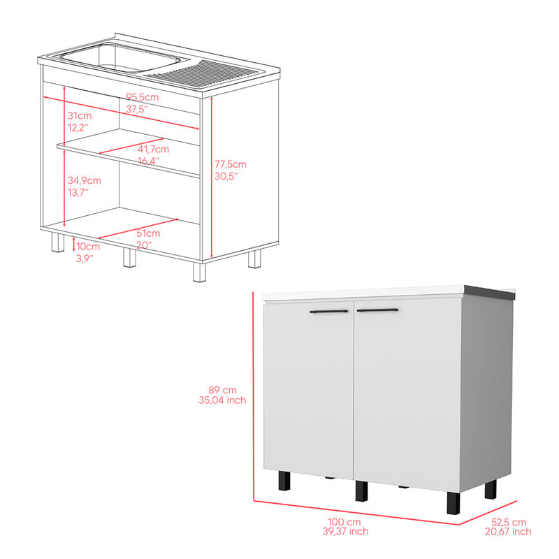 Alexandria 2 Piece Kitchen Set, Wall Cabinet + Utility Sink, White Finish-7