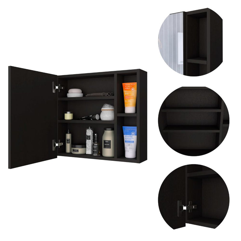 Medicine Cabinet Viking, Three Internal Shelves, Single Door, Two External Shelves, Black Wengue Finish-6