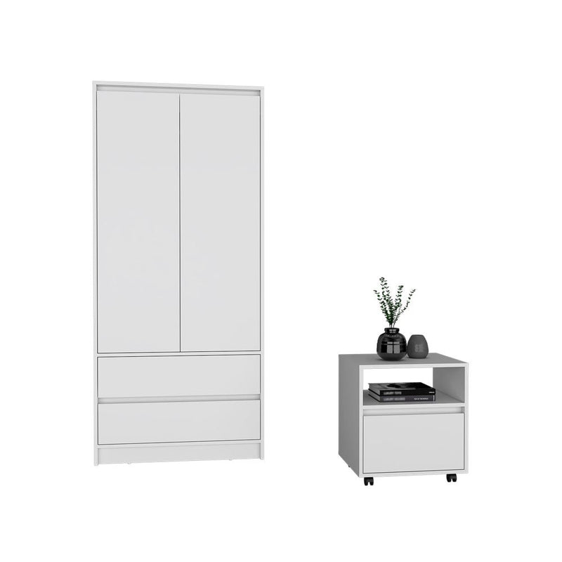 Laurel 2 Piece Bedroom Set, Nightstand + Armoire, White Finish-1