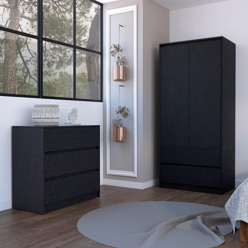 Lewes 2 Piece Bedroom Set, Dresser + Armoire, Black Wengue Finish-0