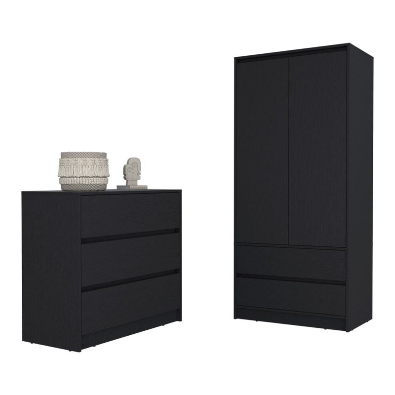 Lewes 2 Piece Bedroom Set, Dresser + Armoire, Black Wengue Finish-1